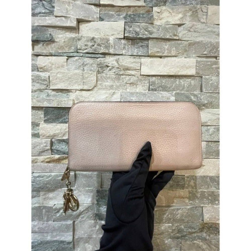 Christian Dior Pink Pebbled Leather Diorissimo Zip Around Wallet Gold Charm